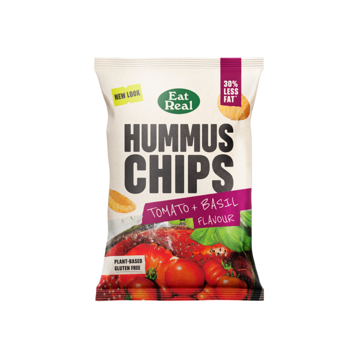 EAT REAL HUMUS CHIPS TOMATO & BASIL 110gr GF